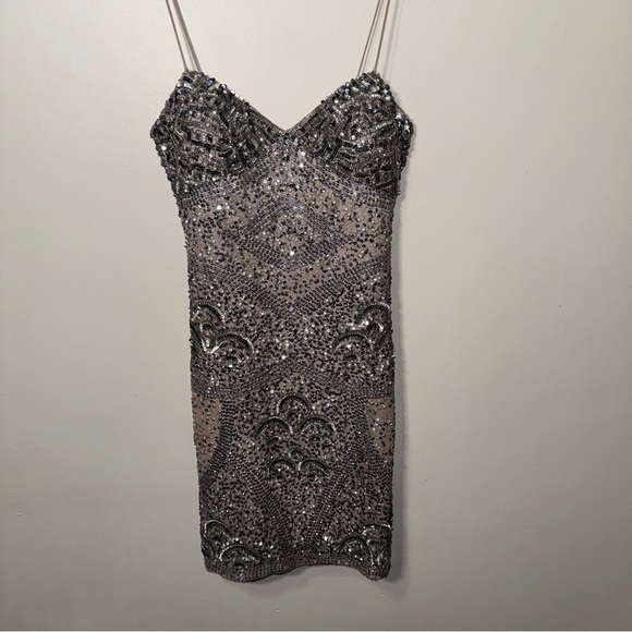 Aidan Mattox beaded cocktail dress 6 100% silk flapper glam boho Hollywood - Picture 12 of 12